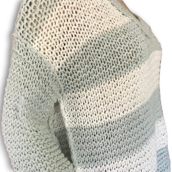 Free People Park Slope Mint & Ivory Striped Oversized Slouchy Hi-Low Sweater, XS - Picture 11 of 16